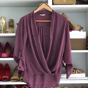 Pleione Geometric Black, White Pink Blouse Size XS